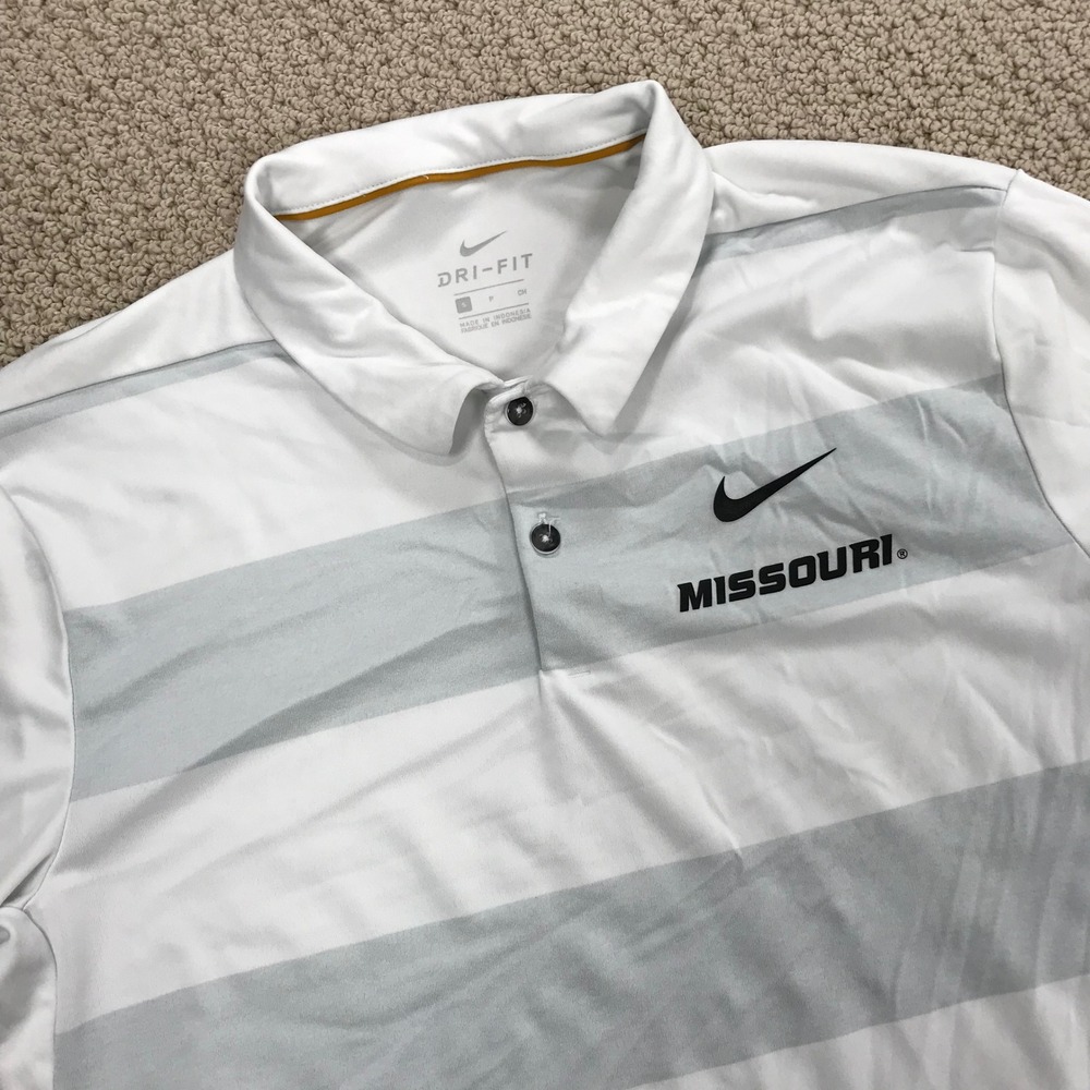 Nike Dri-FIT Missouri Tigers Polo Shirt Mens Small White Grey Striped Mizzou